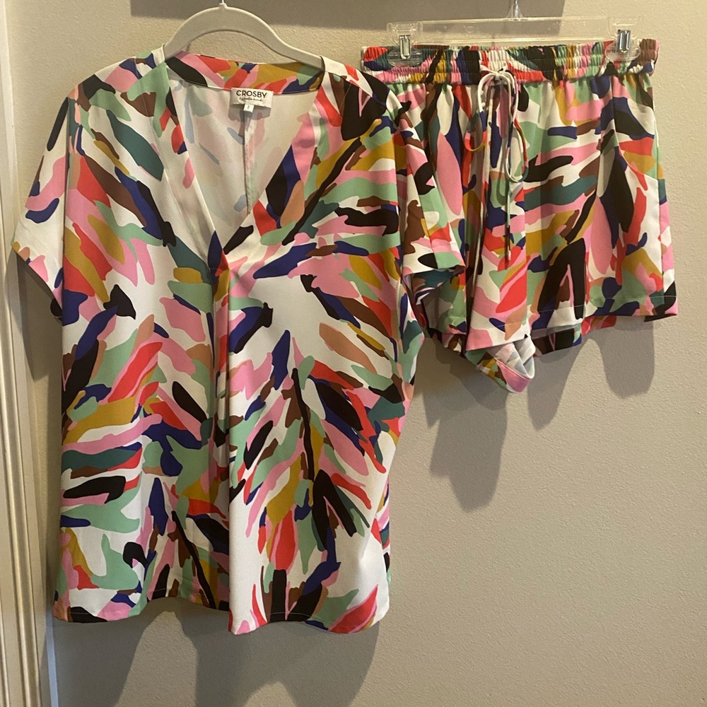 Crosby by Mollie Bunch Martha Tunic, Sunset Palms- Small top, Medium Shorts